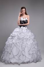 White Orangza Skirt Winter La Quinceanera Dress With Black Details