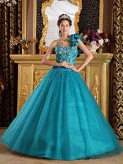 Sea Green Quinceanera Dress With One Shoulder Skirt