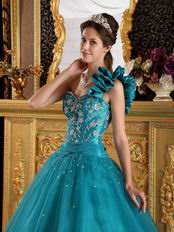 Sea Green Quinceanera Dress With One Shoulder Skirt