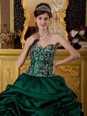 Dark Green Pick Up Skirt Embroidered Quinceanera Dress Cheap