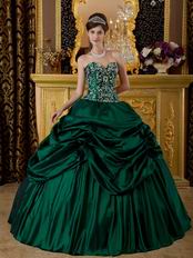 Dark Green Pick Up Skirt Embroidered Quinceanera Dress Cheap