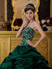 Dark Green Pick Up Skirt Embroidered Quinceanera Dress Cheap