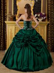 Dark Green Pick Up Skirt Embroidered Quinceanera Dress Cheap