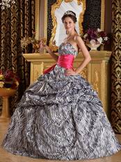 Popular Zebra Printed Fabric Quinceanera Dress With Fuchsia Sash