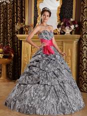 Popular Zebra Printed Fabric Quinceanera Dress With Fuchsia Sash