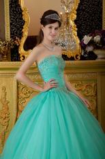 Princess Turquoise Organza Quinceanera Dress With Embroidery