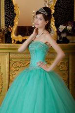 Princess Turquoise Organza Quinceanera Dress With Embroidery