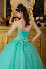 Princess Turquoise Organza Quinceanera Dress With Embroidery