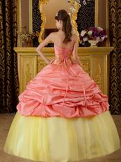 Watermelon Quinceanera Dress With Hand Made Yellow Flower