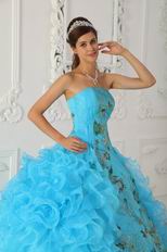 Good Looking High Quality Aqua Puffy Quinceanera Gown