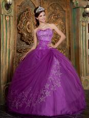 Embroidered Stars Purple Quinceanear Adult Ceremony Dress