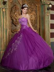 Embroidered Stars Purple Quinceanear Adult Ceremony Dress