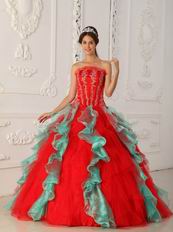 Strapless Red Ruffled Skirt Puffy Quinceanera Dress 2014