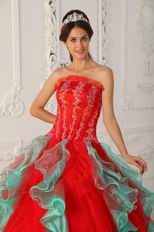 Strapless Red Ruffled Skirt Puffy Quinceanera Dress 2014