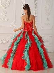 Strapless Red Ruffled Skirt Puffy Quinceanera Dress 2014