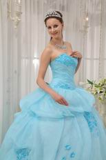 Ligh Aqua Blue Floor Length Young Girl Quinceanera Dress