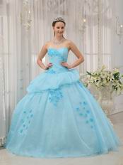 Ligh Aqua Blue Floor Length Young Girl Quinceanera Dress