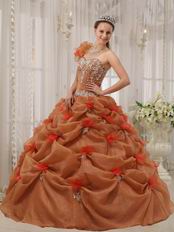 Beautiful One-shoulder Neck Rust Brown Quinceanera Dress