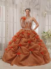 Beautiful One-shoulder Neck Rust Brown Quinceanera Dress