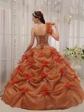 Beautiful One-shoulder Neck Rust Brown Quinceanera Dress