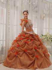 Beautiful One-shoulder Neck Rust Brown Quinceanera Dress