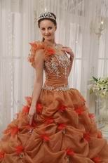 Beautiful One-shoulder Neck Rust Brown Quinceanera Dress
