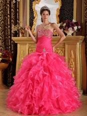 Sweetheart Ruffled Cascade Skirt Hot Pink Quinceanera Dress