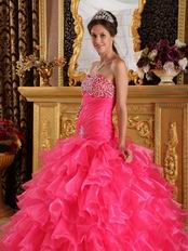 Sweetheart Ruffled Cascade Skirt Hot Pink Quinceanera Dress