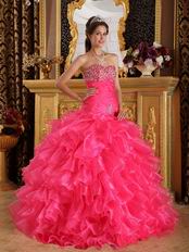 Sweetheart Ruffled Cascade Skirt Hot Pink Quinceanera Dress