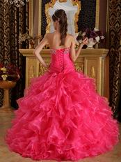 Sweetheart Ruffled Cascade Skirt Hot Pink Quinceanera Dress