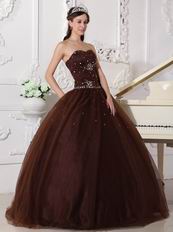 Chocolate Tulle Adult Ceremony Party Dress With Rhinestone