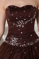 Chocolate Tulle Adult Ceremony Party Dress With Rhinestone