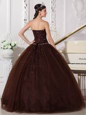 Chocolate Tulle Adult Ceremony Party Dress With Rhinestone