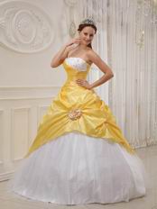 Strapless Trimed White Dot Tulle Skirt Moon Yellow Prom Gown