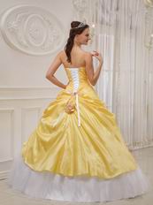 Strapless Trimed White Dot Tulle Skirt Moon Yellow Prom Gown