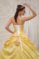 Strapless Trimed White Dot Tulle Skirt Moon Yellow Prom Gown