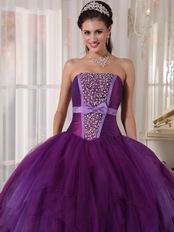Beaded Strapless Contrast Color Quinceanera Prom Party Dress
