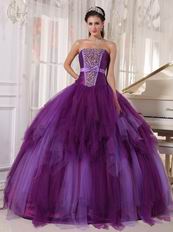 Beaded Strapless Contrast Color Quinceanera Prom Party Dress