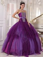 Beaded Strapless Contrast Color Quinceanera Prom Party Dress