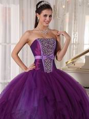 Beaded Strapless Contrast Color Quinceanera Prom Party Dress