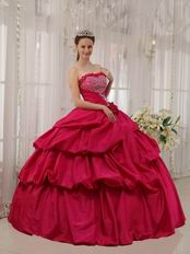 Deep Rose Pink Puffy Skirt Princess Ball Gown Prom Dress