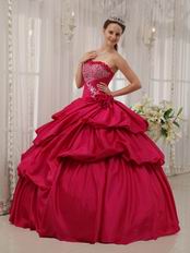 Deep Rose Pink Puffy Skirt Princess Ball Gown Prom Dress