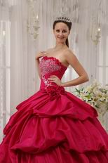 Deep Rose Pink Puffy Skirt Princess Ball Gown Prom Dress