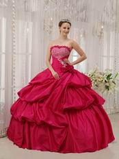 Deep Rose Pink Puffy Skirt Princess Ball Gown Prom Dress