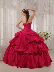 Deep Rose Pink Puffy Skirt Princess Ball Gown Prom Dress