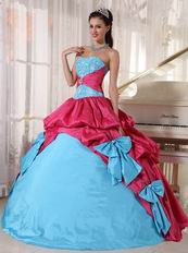 Light Sky Blue Ball Gown Dress With Bowknot Emberllish