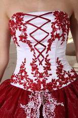 Strapless Wine Red Puffy Quinceanera Gown With Lace Decorate