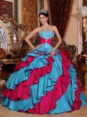 Deep Sky Blue And Fuchsia Cascade Skirt Quinceanera Gown