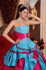 Deep Sky Blue And Fuchsia Cascade Skirt Quinceanera Gown