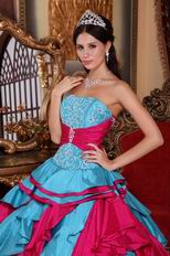 Deep Sky Blue And Fuchsia Cascade Skirt Quinceanera Gown